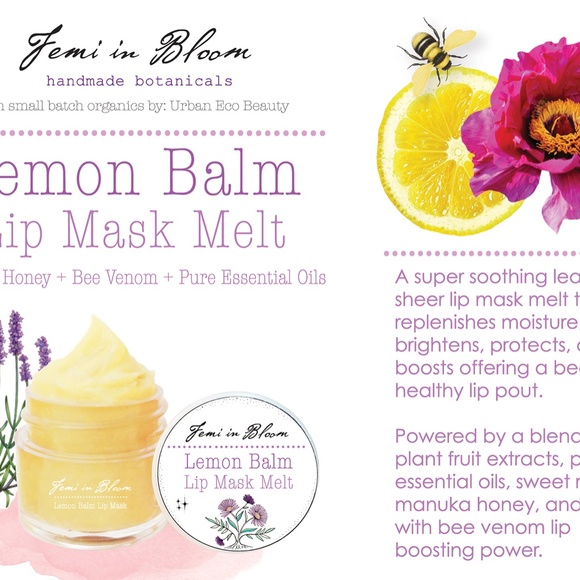 Lemon Balm Organic Lip Mask Melt / Moisturize, Condition, Repair, Anti-Aging - Picture 2 of 13